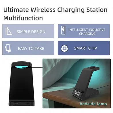 2024 multifunction 3 In 1 Wireless Charger Stand With Alarm Clock