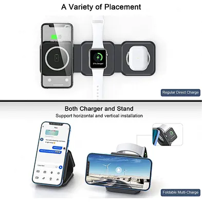 Thin Slim Mini Magnetic Wireless Charger Power 3 in 1 Foldable Wireless Charger For Phone