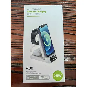 Multifunctional  Fast Charging Stand 4in1 Foldable Portable Digital Alarm A60 3 In 1 Wireless Charger With Clock