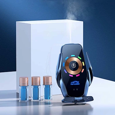 2024 Magic Clip Aroma Diffuser Navigation Bracket 15W Car Wireless Phone Holder And Charger With Running Light