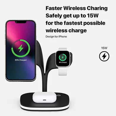 2024 hot sale wireless Charging Watch Qi 2024 New 3 In 1 Wireless Phone Charger Stand 15W
