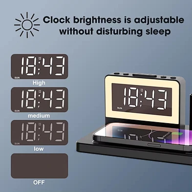 Multifunctional Charging Station Bedside Table Lamp 5in1 Qi 4 In 1 Multiple Wireless Charger Stand With Clock