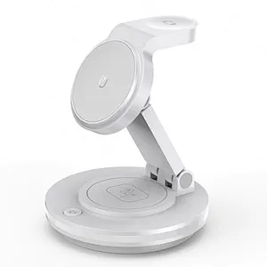High quality Magnetic fast charging 3 In 1 multifunction for phone watch wireless charger with RGB night lamp