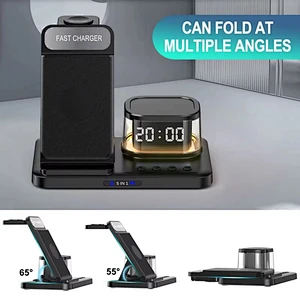 5 In 1 Multifunction Table Alarm Clock Mobile Phone Charging Holder Desktop Folding H33 4In1 Wireless Charger Lamp