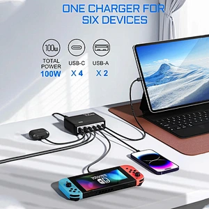 6USB 100W Desktop Charger PD fast Charger for Tablet Phone PSP