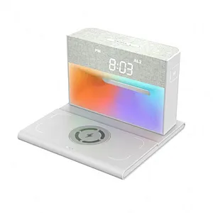 2024 new design And Rgb Wireless Char Bedside Table Speaker With Alarm Clock multifunction wireless charger