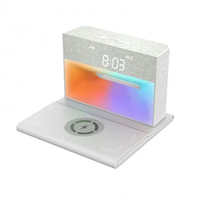 2024 new design And Rgb Wireless Char Bedside Table Speaker With Alarm Clock multifunction wireless charger