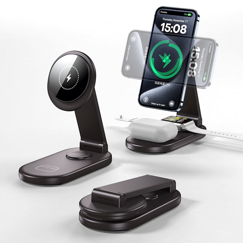 2024 new high quality Magnetic Wireless Foldable 3 In 1 15W Wireless Charger Stand wireless charger portable