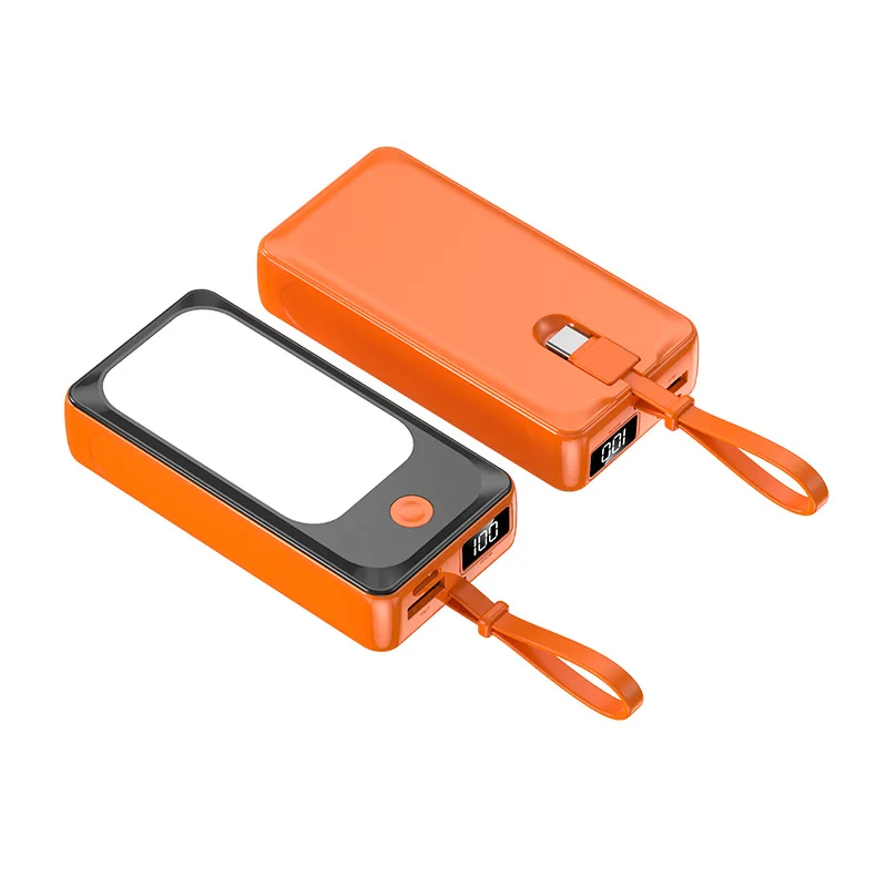 Fast charger Mini Powerbank with digital  LED Usb Tpye-C Display Digital  Built In Cable Portable 10000Mah Power Bank