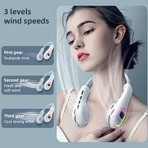 HOT SALE 2024 trending new product rgb multifunction neck fan portable  with led display