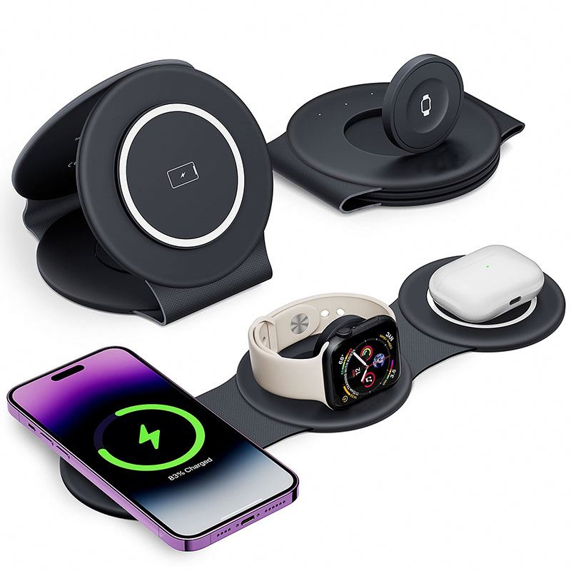 2024 Trendy 18W Qi Fast Chargers Portable 3 In 1 Magnetic Foldable Wireless Charger Pad
