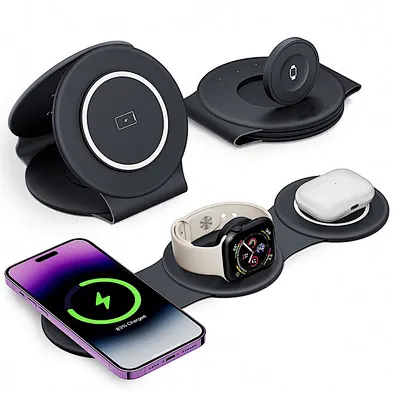 2024 Trendy 18W Qi Fast Chargers Portable 3 In 1 Magnetic Foldable Wireless Charger Pad