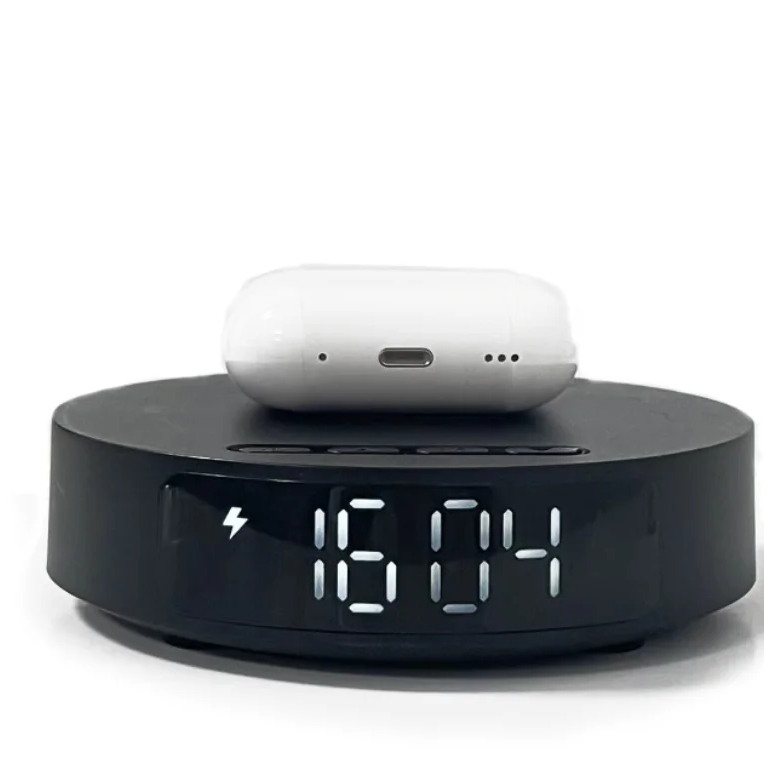 Charging Digital Alarm Clock Multifunctional Dock Station Led Display Wall Socket Usb Ports Ac Outlet Portable Wireless Charger