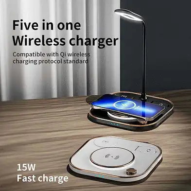 Hot Selling 2023 4 In 1 Qi  Led Desk Lamp With Table Light  Stand  Wireless Charger 15w super fast charge soft light