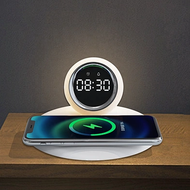 JEDI 2023 Best Seller 15W Led Adjustable Table Lamp Wireless Charger With Alarm Clock Phone Charging