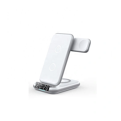 2023 New Multifunctional foldable 4 in 1 wireless charger with alarm clock stand portable wireless phone charger