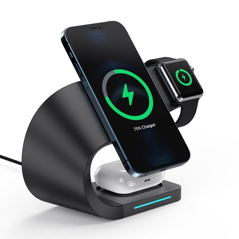 2023 best selling 3 In 1 Qi Fast Stand Strong Magnetic Wireless Charger