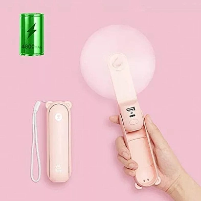 New arrivals cute foldable lanyard recharging mini handheld portable fan 2021 with 4800mAh power bank -HL5187