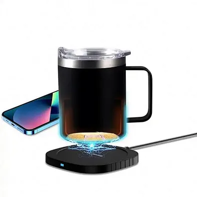 2024 black Phone With 2 In 1 Heating Mug Cup Warmer phone Wireless Charger