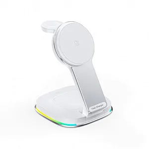 2024 best sale Magnetic Fast 15W 3 In 1 Foldable Wireless Charger with night light multifunction wireless charger