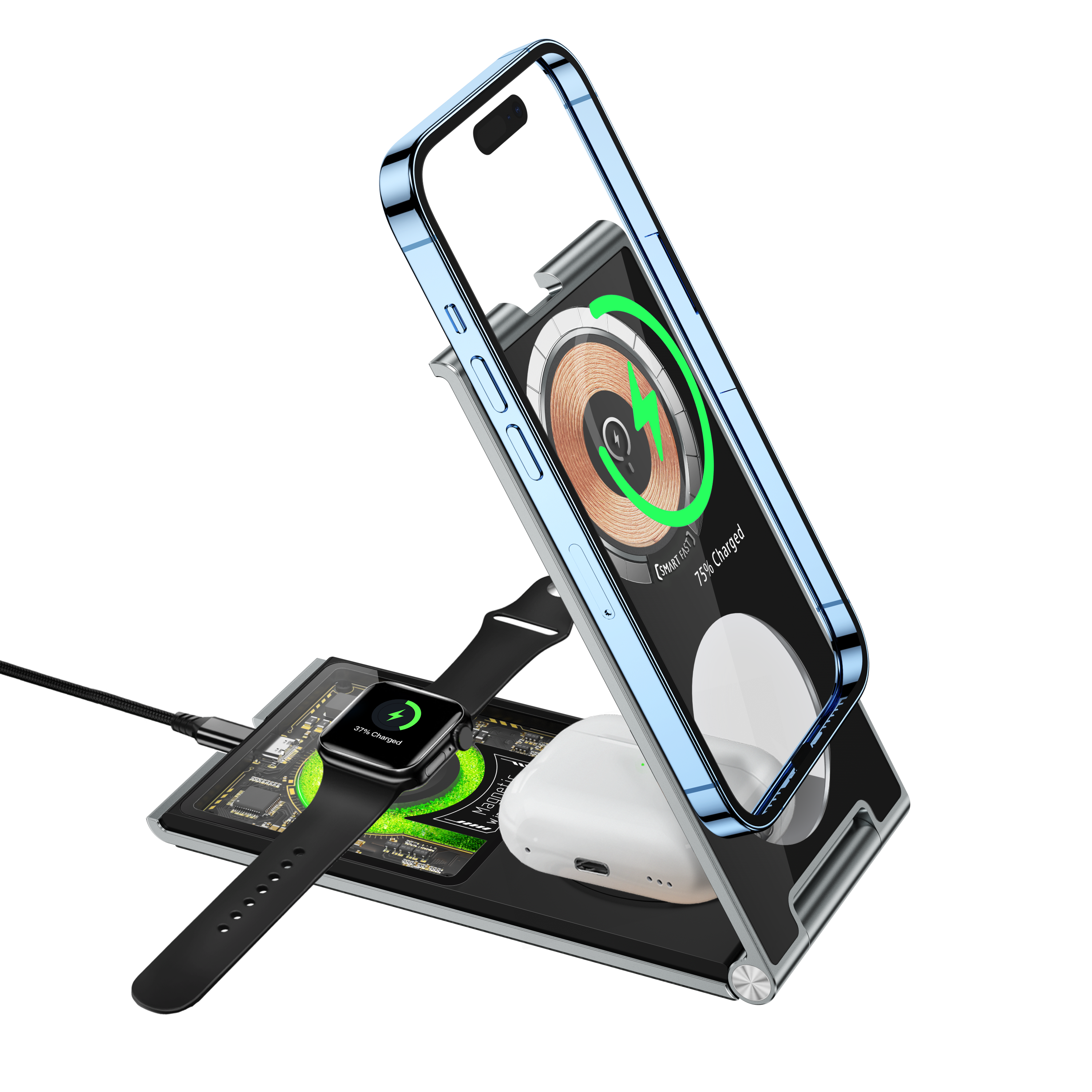 Custom Charging Station Pad Mobile Phone Foldable Magnet 15W Magnetic Wireless Charger Portable With Wholesale Price