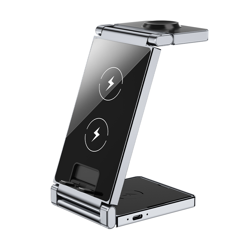 JEDI 2023 Multifunctional Dual Coil 3in1 15W Folding Charging Stand Magnetic Foldable Portable Wireless Phone Charger