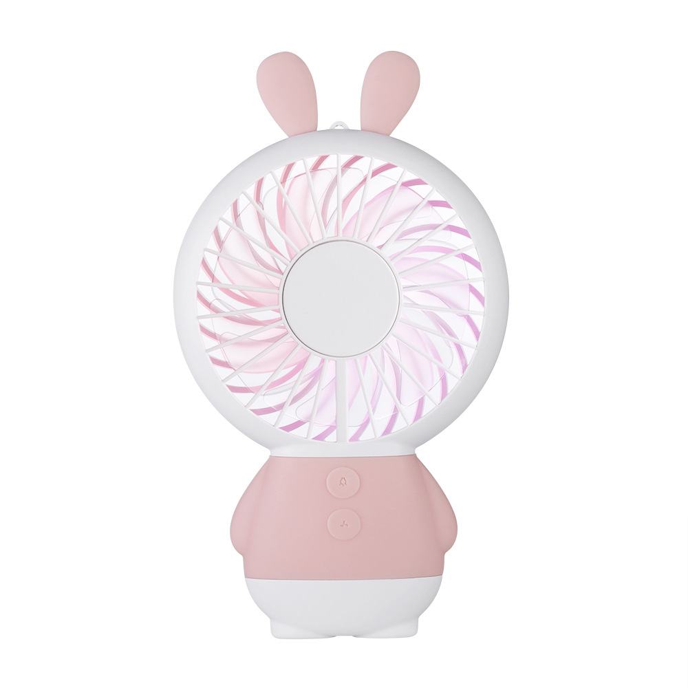 cute rabbit pocket slim fan hand-held rechargeable mini fan USB fan with rainbow light for children