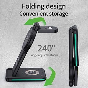 Universal Portable Fast Qi 3 In One 15W Folding 5 In 1 Magnetic Suction Wireless Charger With Light H109