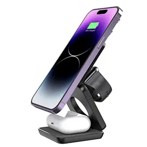 3 In 1 Metal Smart Watch Cell Phone Magnetic Foldable Wireless Charger