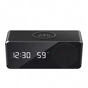 JEDI W26 Multifunction Qi Portable Led Digital Display Alarm Clock Mini Portable BT Speaker Wireless Charger