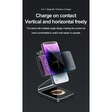 Transparent 3-In-1 Watch Qi For phone Stand 3 In 1 Wireless Charger