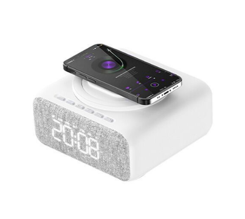 Digital Alarm Clock Radio with BT Speaker Night Light 15w Wireless Charger Dual Wireless Speaker