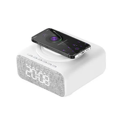 Digital Alarm Clock Radio with BT Speaker Night Light 15w Wireless Charger Dual Wireless Speaker