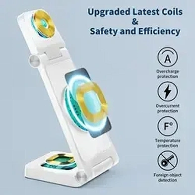 Portable Desk Charging Station Stand Magnetic Wireless Charger Foldable 3 In 1 Wireless With OEM H104