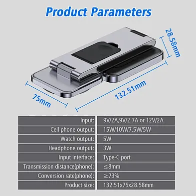 Custom Logo Printing Quick Charge Magnetic Wireless Charger 3 In 1 15W Fast Foldable Station H26