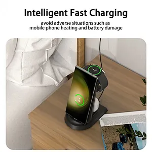 OEM 15W Portable Desktop Fast Charging Stand 3 in1 Charger Station Custom Logo 15w Wireless Charger Stand Phone