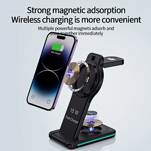 Universal Portable Fast Qi 3 In One 15W Folding 5 In 1 Magnetic Suction Wireless Charger With Light H109