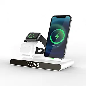 4 In 1 multifunction Desk Tidy Wireless Charger With Clock Digital Display.Wireless Charger Holder