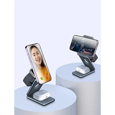 15W Magnetic Charging Stand Stylish Aluminum Alloy Foldable Wireless AK09 3 In 1 Foldable Charger For Watch H301