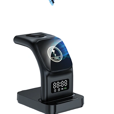 Portable Charging Stand Vertical 4 In 1 Magnetic Wireless Phone Charger With Alarm Clock