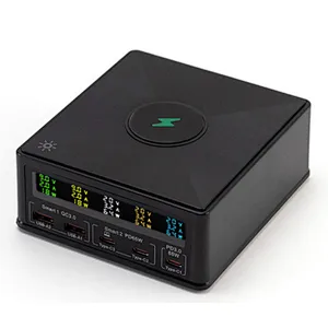 2024 new 160w 6 charging ports Charging Stand 6 In 1 Wireless Fast Phone Charger Station 15W hd digital lcd display