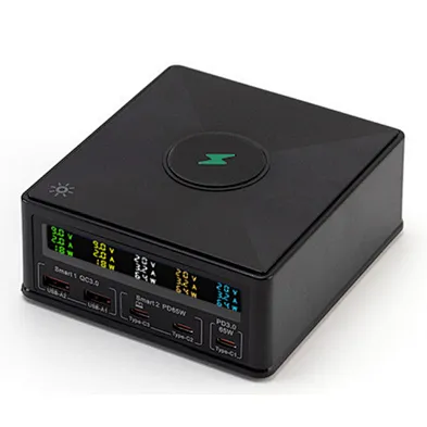 2024 new 160w 6 charging ports Charging Stand 6 In 1 Wireless Fast Phone Charger Station 15W hd digital lcd display