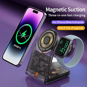 2024 new design transparent 20W Charger Fast Smart Magnetic Portable Wireless Charging Stand Travel 3 In 1 wireless charger