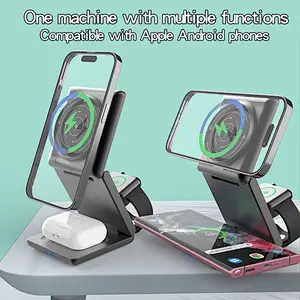 JEDI 2023 High Quality Fast Charging Magnetic 3-in-1 Foldable Wireless Charger for Phone Oem Qi ABS TYPE-C 