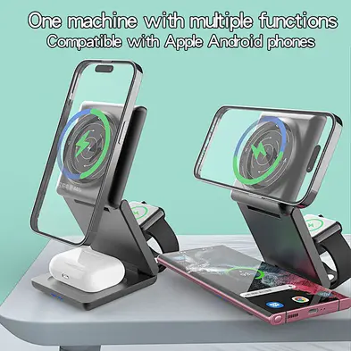 JEDI 2023 High Quality Fast Charging Magnetic 3-in-1 Foldable Wireless Charger for Phone Oem Qi ABS TYPE-C 