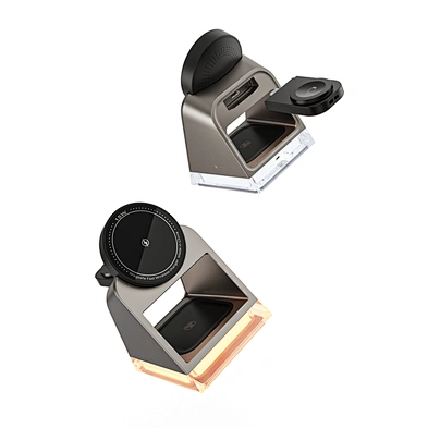High Quality Portable 3-In-1 Desktop Universal Magnetic 15W Fast Charging Dock Station With Led Lamp For Watch Wireless Charger