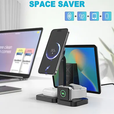 2024 NEW 15W Qi Fast Charging Dock Station Multi Devices Magnetic 4 in 1 Wireless Charger Stand for multifunction
