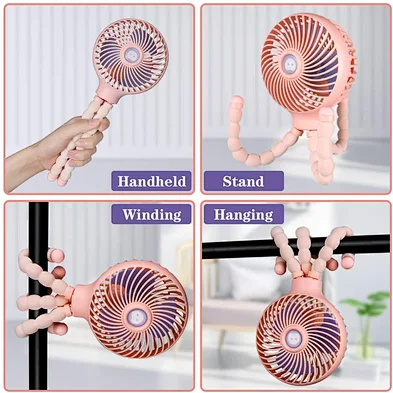2021 Handheld Baby Stroller Fan with Flexible Tripod USB Portable Clip-on Desk Fan for Camping Car Seat Crib Bike Treadmill Gym