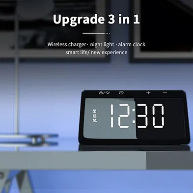 2022 Hot Sale Alarm Clock Wireless Charger Digital CO268 Ambient Light Wireless Charger 3 in 1 Custom Wireless Charger