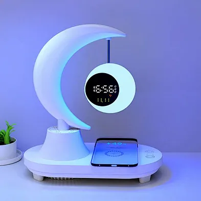 2024 NEW  design Led Circle Lamp And Night Alarm Multifunctional Smart Light 15W Fast Wireless Charger With Clock